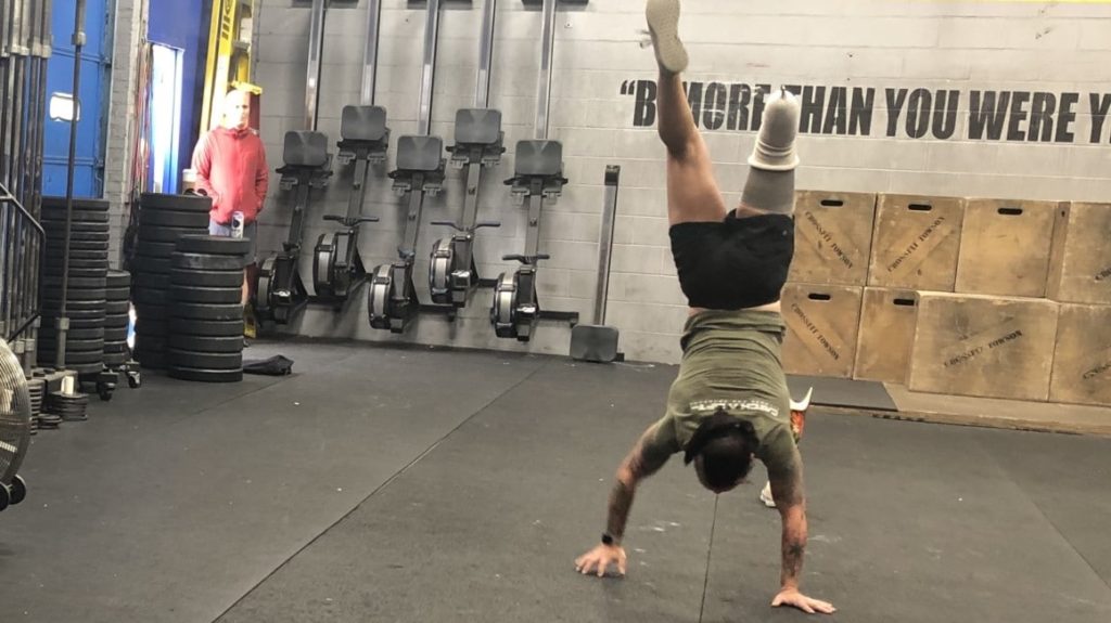 veteran doing handstand